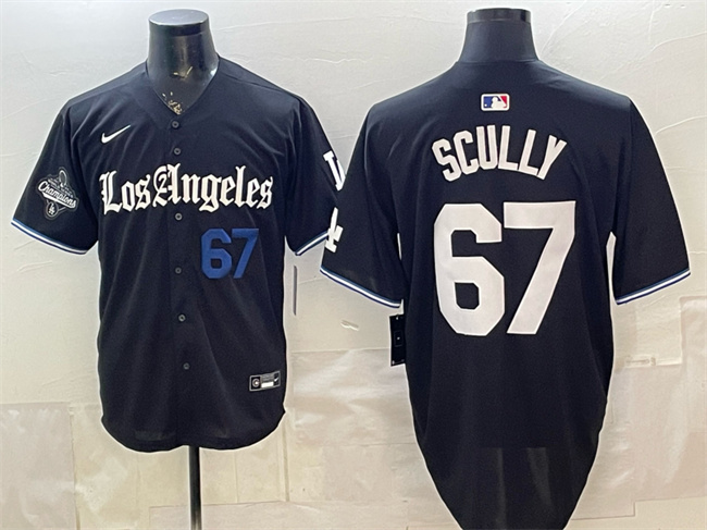 Men's Black Los Angeles Dodgers #67 Vin Scully 2025 World Series Champions Patch 'Gothic Edition' Vapor Premier Limited Stitched Baseball Jersey